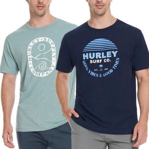 NWT Hurley 2Pk Men's Graphic T-Shirts - Blue and Green - Small‎